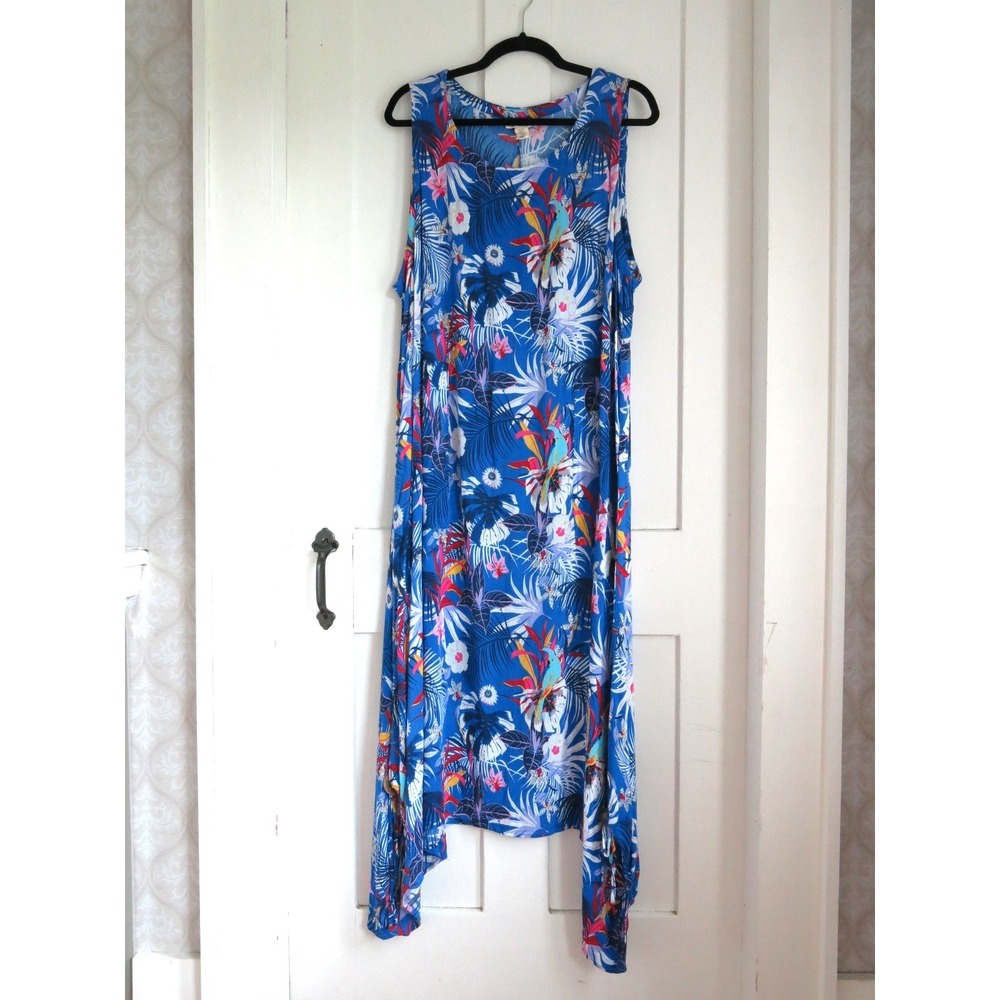Water Lily Tropical Floral Print Sundress 2X Beach Summer Cruise Rayon Flowy